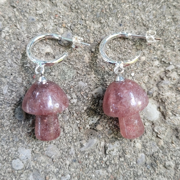 Sterling Silver Hoop Mushroom Earrings NWOT - Picture 2 of 2